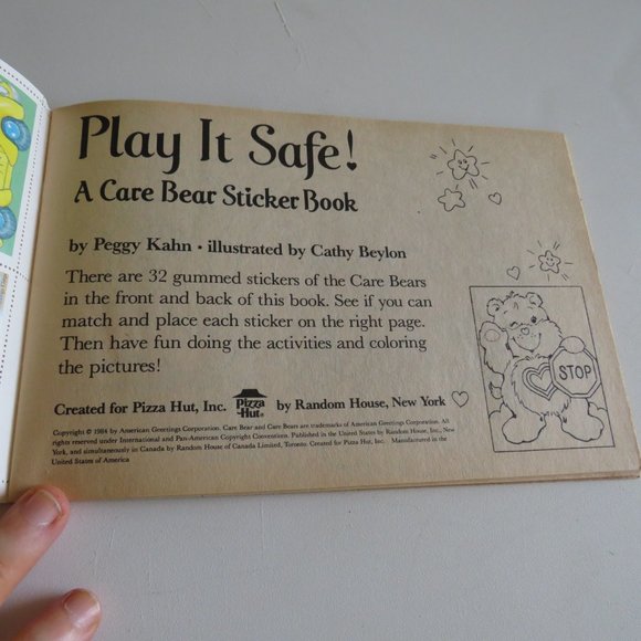 Vintage Care Bears Sticker Book "Play It Safe" NEW-Aged condition PIZZA HUT - Picture 2 of 15